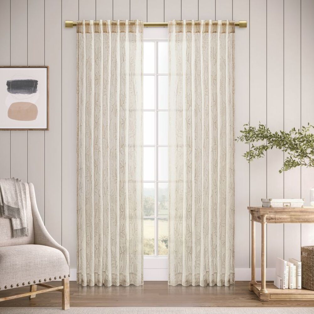 Ricardo Sheer Leaf Rod Pocket w/Back Tabs Panel 52x63 Oatmeal